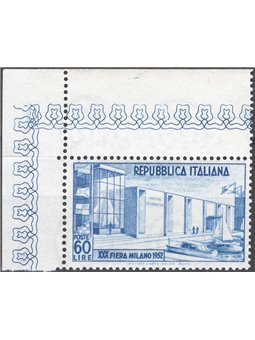 Italia 1952 Fiera di Milano 60 £ azzurro n° 685 angolo di foglio Cat. € 70 (**)