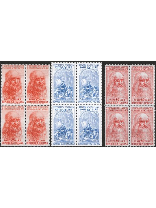 Italia 1952 Leonardo da Vinci serie n° 686/88 in quartina Cat. € 150 (**)