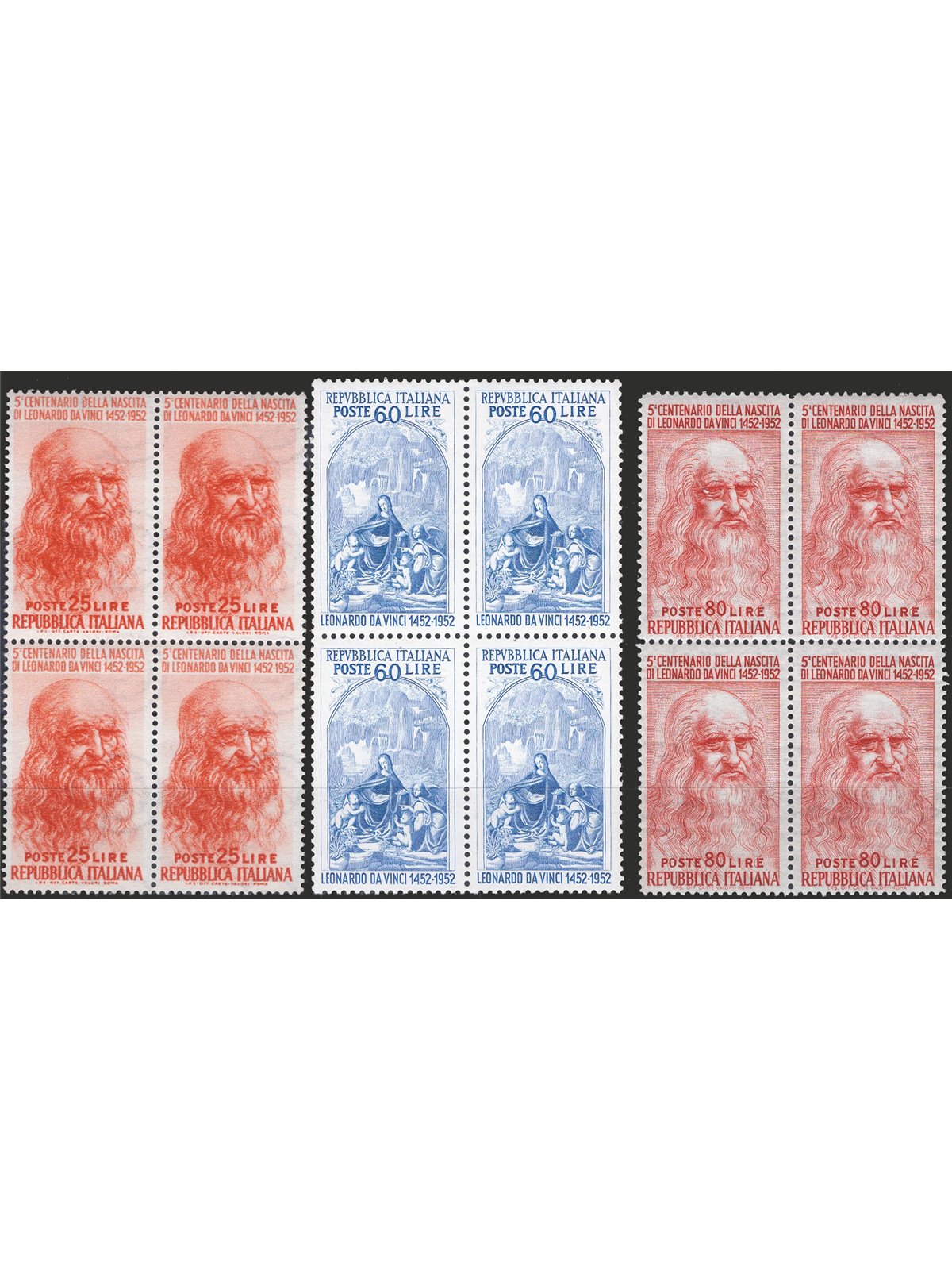 Italy 1952 Leonardo da Vinci series No. 686/88 in a block of four Cat. €150 (**)