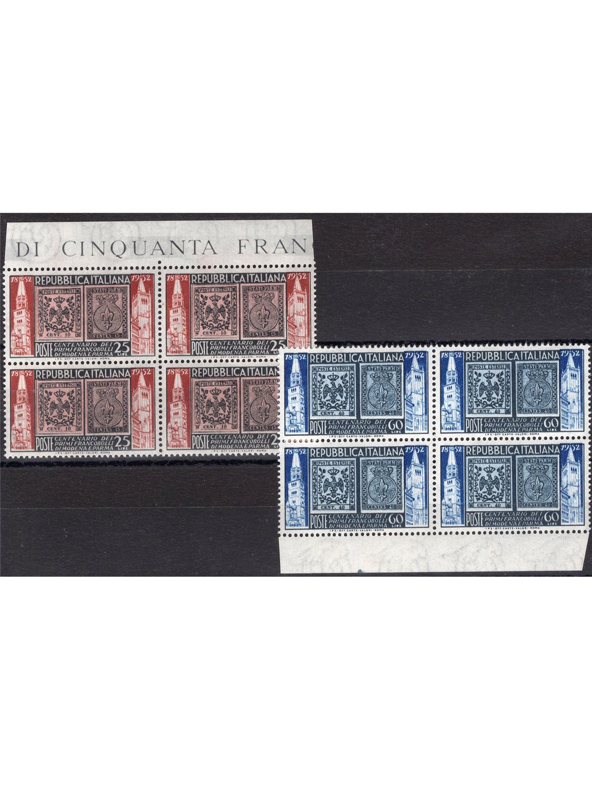Italia 1952 Modena e Parma serie n° 689/90 Cat. € 50 (**) 