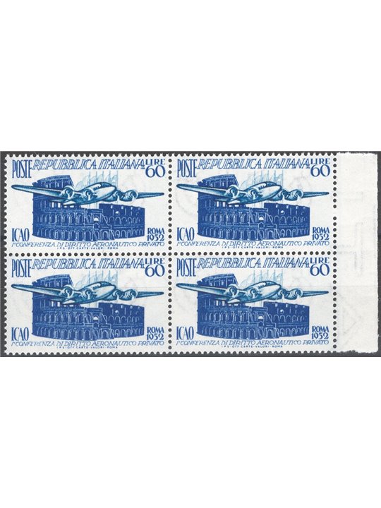 Italy 1952 ICAO No. 697 in a block of four Cat. €46 (**)
