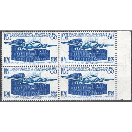 Italy 1952 ICAO No. 697 in a block of four Cat. €46 (**)