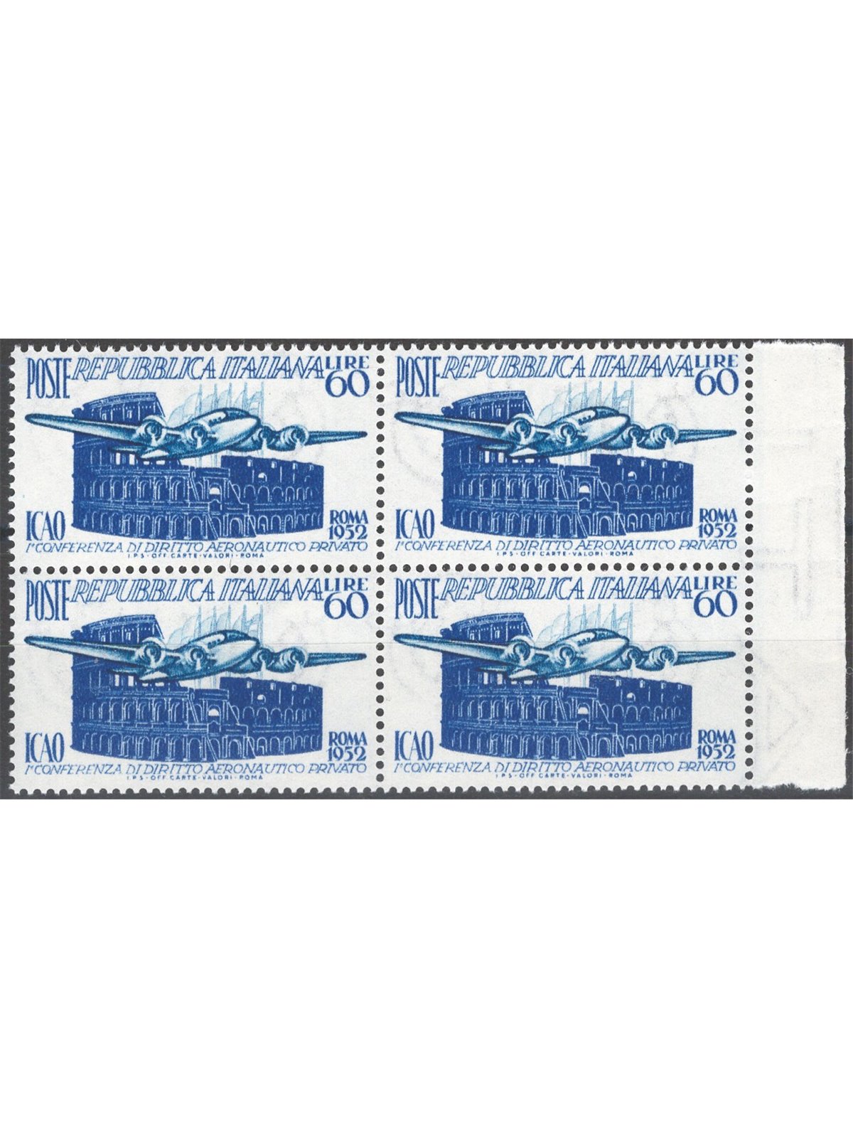 Italia 1952 I.C.A.O. n° 697 in quartina Cat. € 46 (**)