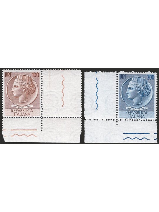 Italy 1954 Large-format ‘Turrita’ with wheel watermark series No. 747/48 sheet corner CiBaFil Cert. Cat. €180 (**)