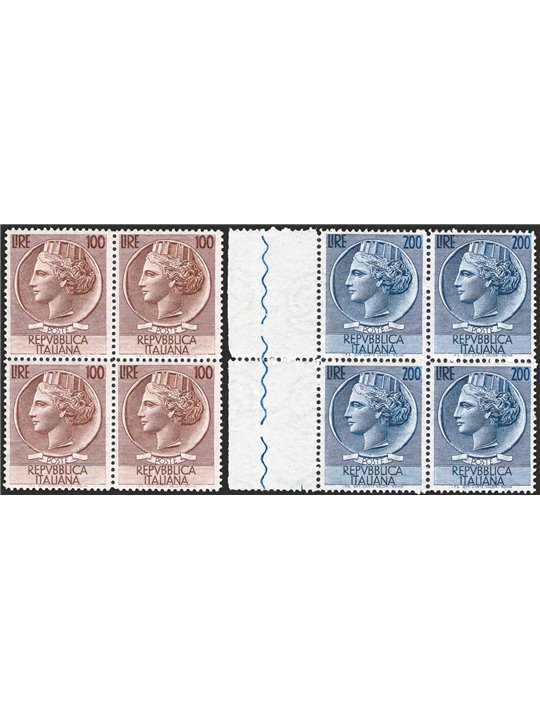 Italy 1954 Turrita large format wheel watermark series no. 747/48 in a block of four CiBaFil cert. Cat. €750 (**)