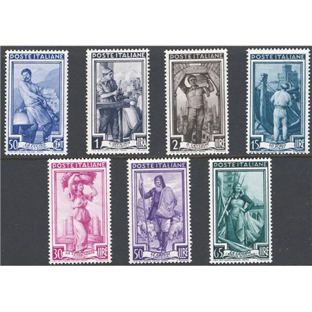 Italia 1955/57 Italia al lavoro con fil. stelle serie n° 754/60 Cat. € 150 (**) 