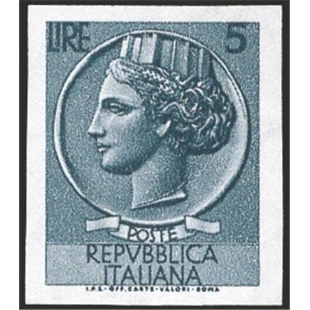 Italy 1955 ‘Italy’ Turrita 5 £ grey star watermark 1st issue imperforated and unlisted (no. 762) IC certified (**)