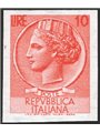 Italia 1955 Italia Turrita 10 £ vermiglio filigrana stella non dent. e non catalogato (n° 764) Cert. IC (**)
