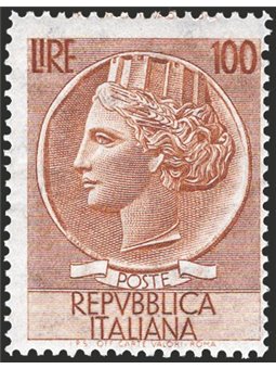 Italia 1955 Italia Turrita formato grande 100 £ bruno filigrana stella dent. 13¼x14 n° 785/III Cert. CiBaFil Cat. € 3.250 (**)