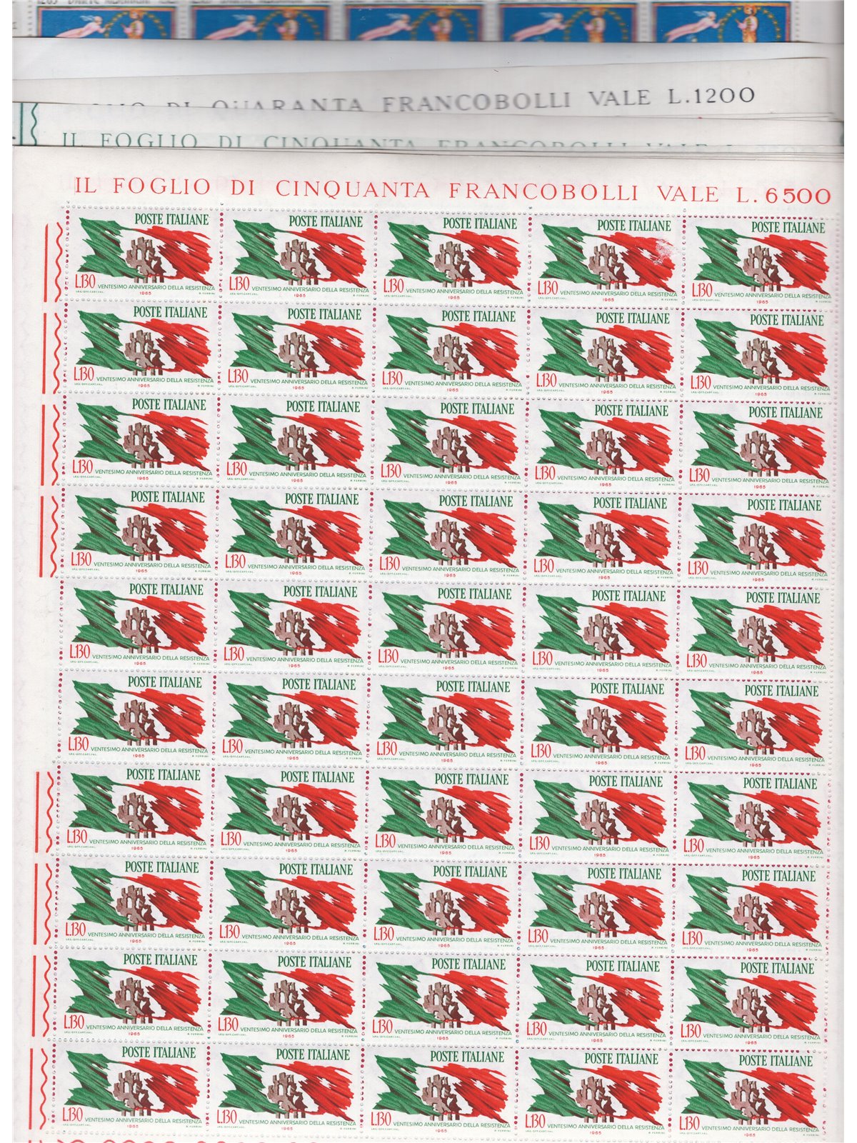 Italia 1965 Annata completa in fogli n° 990/1011 Cat. € 250 (**)