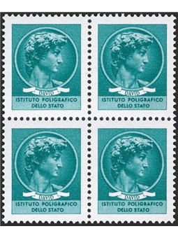 Italy 1965 Michelangelo’s David green proof Sass. Spec. No. P.105 in block of four Cat. €300+ (**)