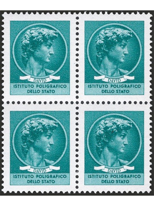 Italy 1965 Michelangelo’s David green proof Sass. Spec. No. P.105 in block of four Cat. €300+ (**)