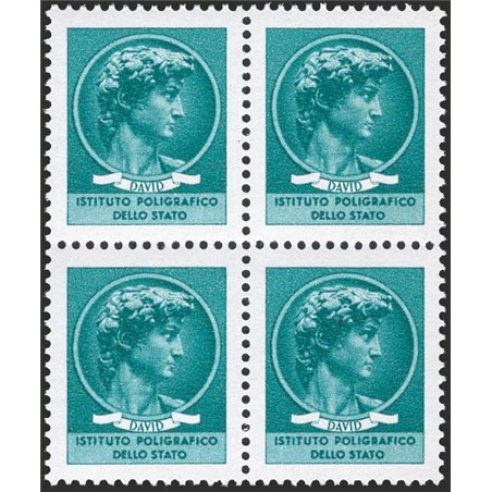 Italia 1965 David di Michelangelo saggio in verde Sass. Spec. n° P.105 in quartina Cat. € 300+ (**)
