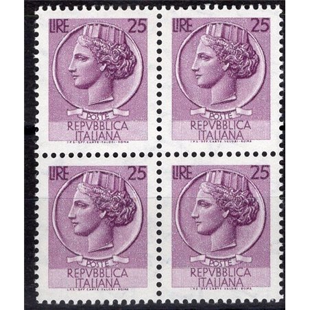 Italy 1970 Autostrade S.P.A. cellophane packet containing a block of four 25 £ Siracusana stamps used as change for 100 £ (**)