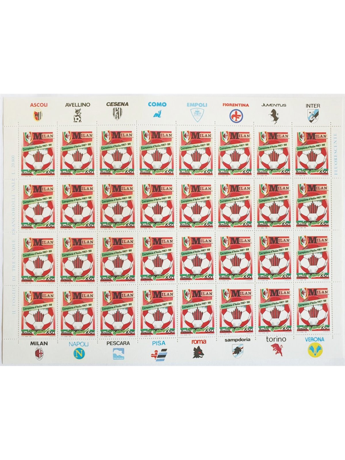 Italia 1988 Milan campione il foglio n° 1836 Cat. € 34 (**)