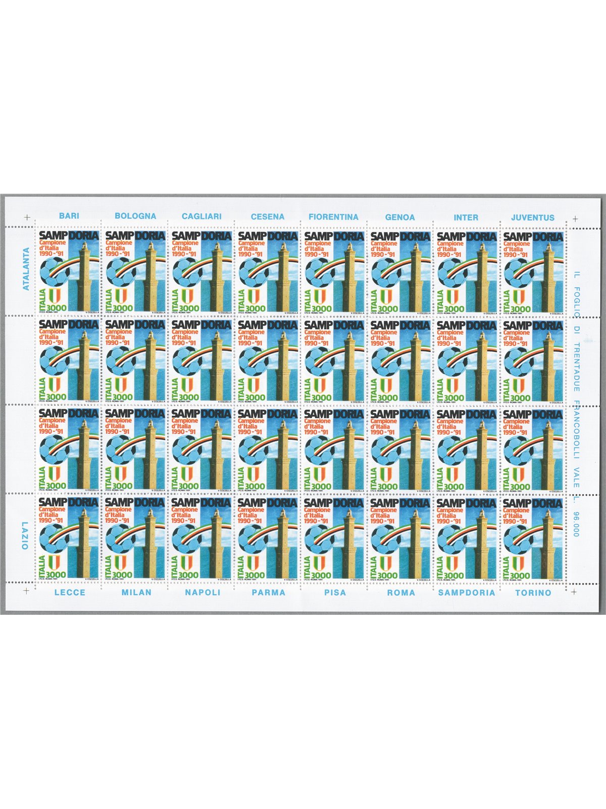 Italia 1991 Sampdoria Campione il foglio n° 1966 (**)