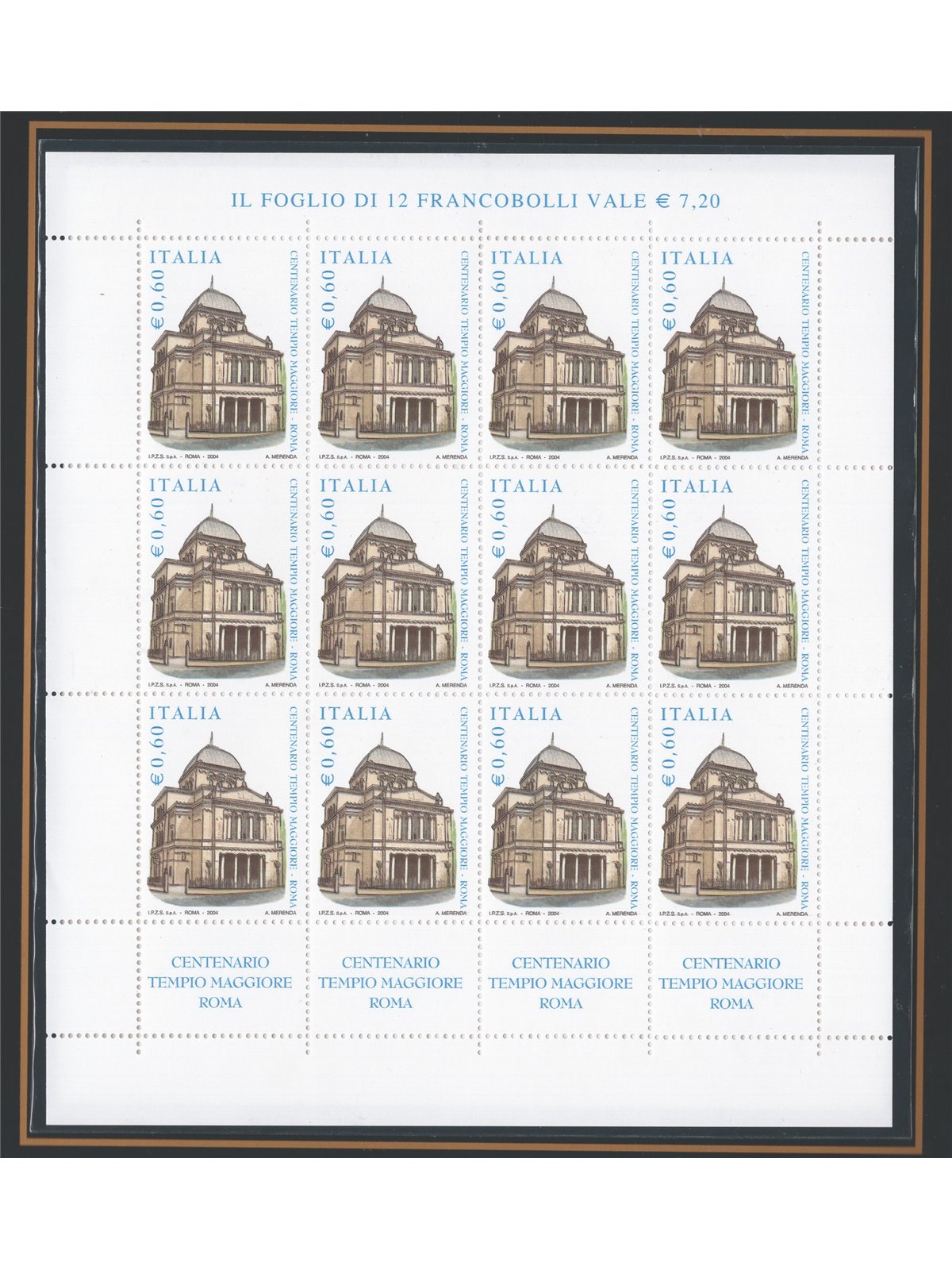 Italy 2004 Official Italian Post Office folder for the inauguration of the Great Synagogue in Rome (2 mini-sheets) (**)