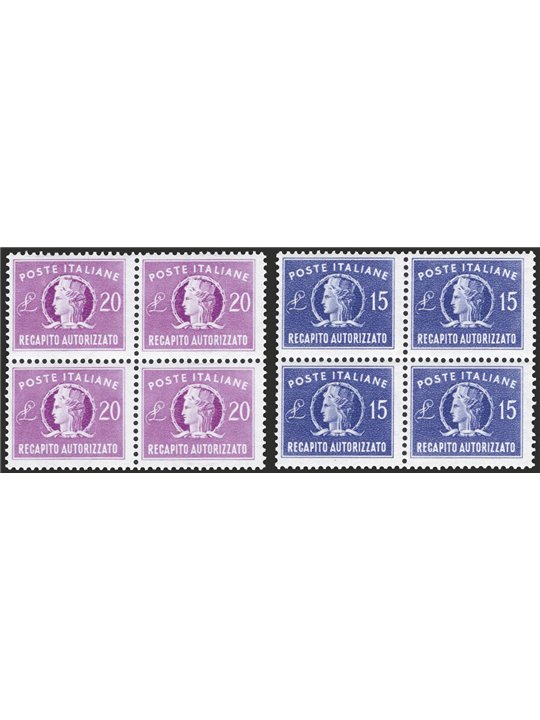 Italia 1949/52 Recapito autorizzato Italia Turrita formato piccolo serie n° 10/11 in quartina Cert. CiBaFil Cat. € 475 (**)
