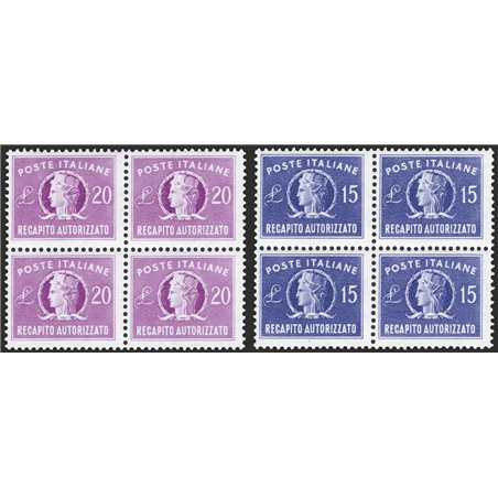Italy 1949/52 Authorised Delivery ‘Italia Turrita’ small format series nos. 10/11 in a block of four CiBaFil Cert. Cat. €475 (**