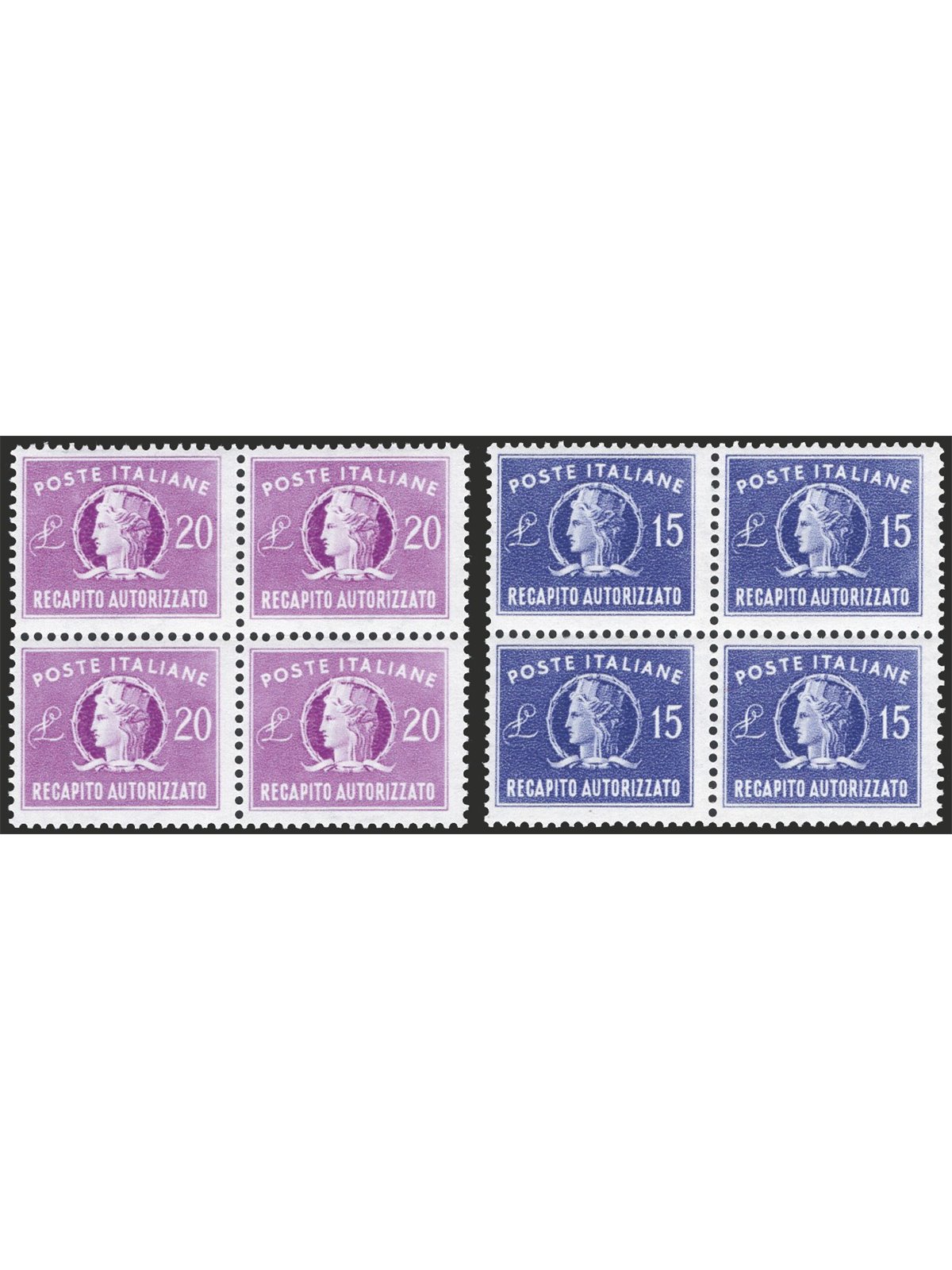 Italy 1949/52 Authorised Delivery ‘Italia Turrita’ small format series nos. 10/11 in a block of four CiBaFil Cert. Cat. €475 (**