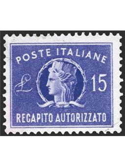 Italy 1958 Authorised Delivery ‘Italia Turrita’ small format 15 £ violet with ‘DB’ watermark position Sass. Spec. no. 3 Cat. €22