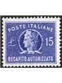 Italia 1958 Recapito autorizzato Italia Turrita formato piccolo 15 £ violetto con posizione di filigrana “DB” Sass. Spec. n° 3 C