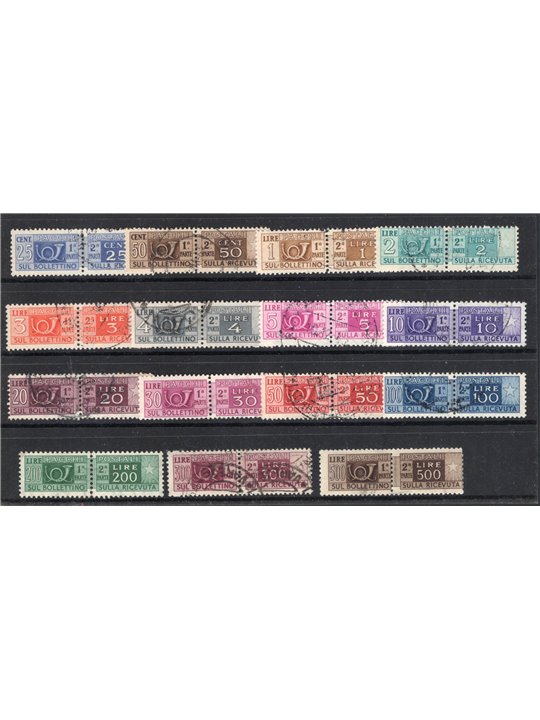 Italy 1946/51 Postal parcels series no. 66/80 certified by CiBaFil catalogue price €1,750 (U)