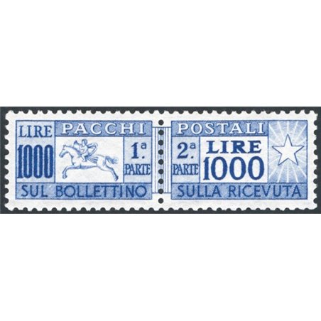 Italia 1954 Pacchi postali Cavallino 1.000 £ dent. 13¼ a pettine con ottima centratura n° 81 Cert. CiBaFil Cert. L. Raybaudi Cat
