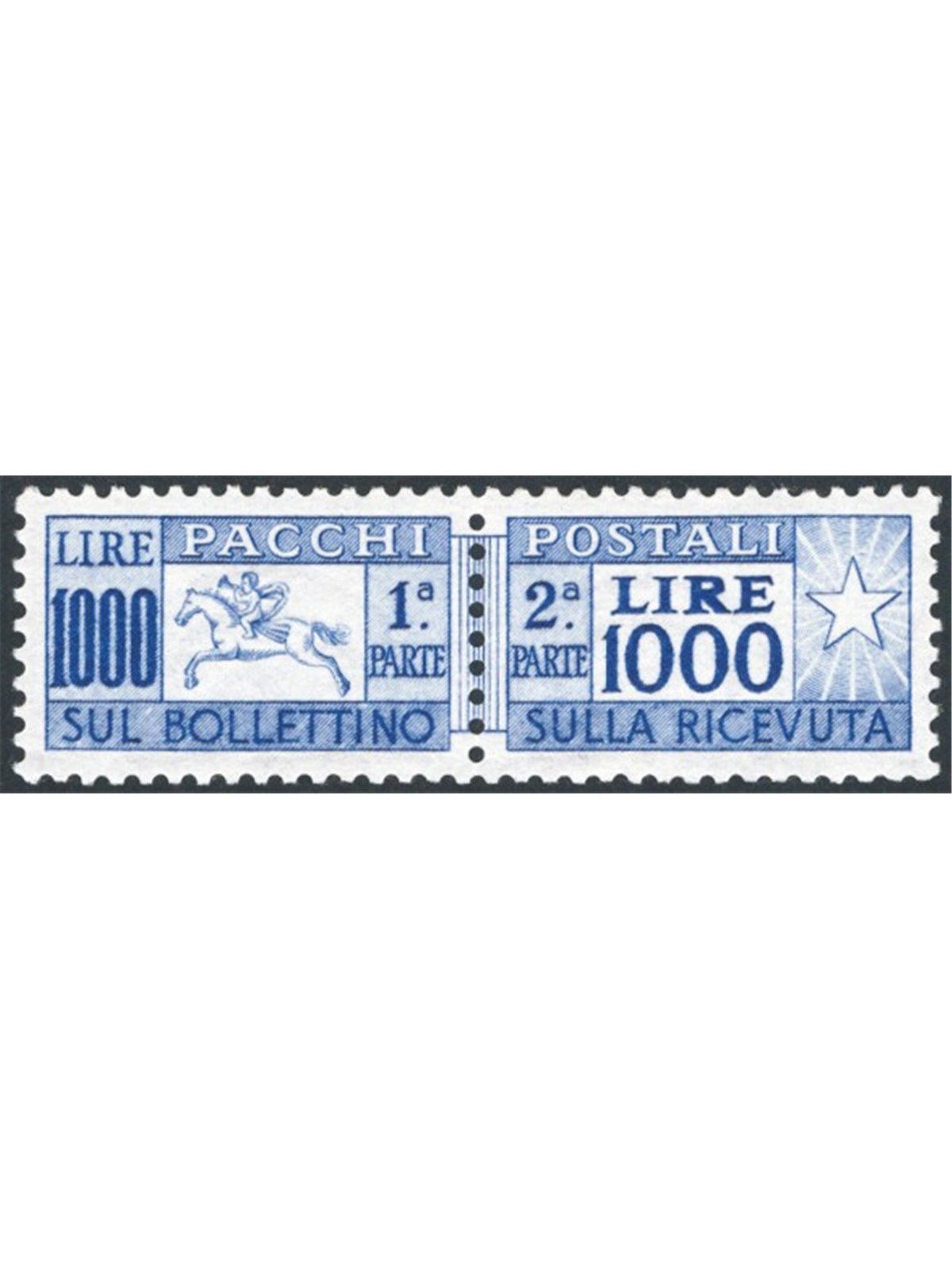 Italy 1954 Postal parcels ‘Cavallino’ 1,000 £ 13¼ per comb with excellent centring No. 81 certified by CiBaFil and L. Raybaudi c