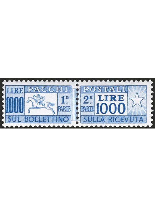 Italia 1954 Pacchi postali Cavallino 1.000 £ dent. 13¼ a pettine n° 81 Cert. CiBaFil Cat. € 4.500 (**)