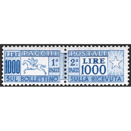 Italia 1954 Pacchi postali Cavallino 1.000 £ dent. 13¼ a pettine n° 81 Cert. CiBaFil Cat. € 4.500 (**)
