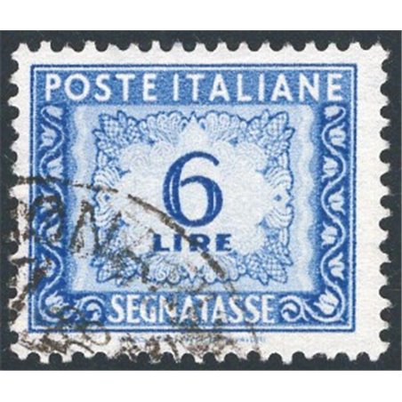 Italia 1947 Segnatasse cifra 6 £ oltremare con posizione di filigrana “DA” n° Sass. Spec. n° 6. Firm. Chia Cert. CiBaFil Cat. € 