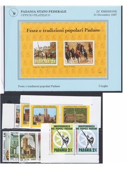 Italy 1993/97 Lega Nord private issues: a set of issues from the period comprising the first issue booklet miniature sheet and 1