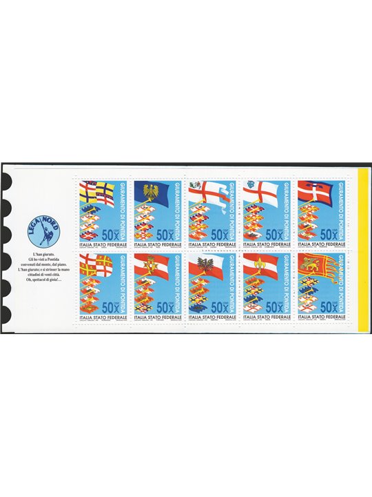 Italia 1993 Emissioni private Lega Nord Giuramento di Pontida il libretto con la serie Bandiere (10 valori) (**)