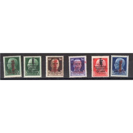1944 RSI Imperiale con soprast. "k" "l" ed "m" doppie serie n° 490b/495b Cert. Biondi Cat. € 750 (*)
