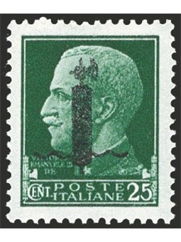 1944 RSI Imperiale 25 c. verde con soprast. in nero tipo "l" n° 490A. Firm. Raybaudi Cat. € 250 (**)