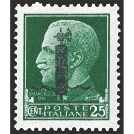 1944 RSI Imperiale 25 c. verde con soprast. in nero tipo "l" n° 490A. Firm. Raybaudi Cat. € 250 (**)