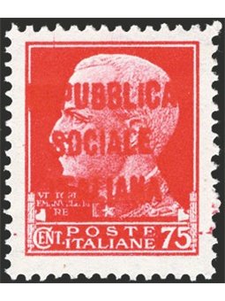 1944 RSI Imperiale 1,25 £ soprast. di tipo "m" in rosso n° 494BA Cert. Biondi Cat. € 900 (**)