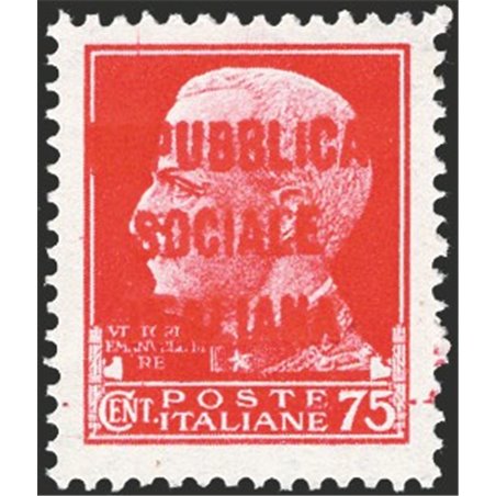 1944 RSI Imperiale 1,25 £ soprast. di tipo "m" in rosso n° 494BA Cert. Biondi Cat. € 900 (**)