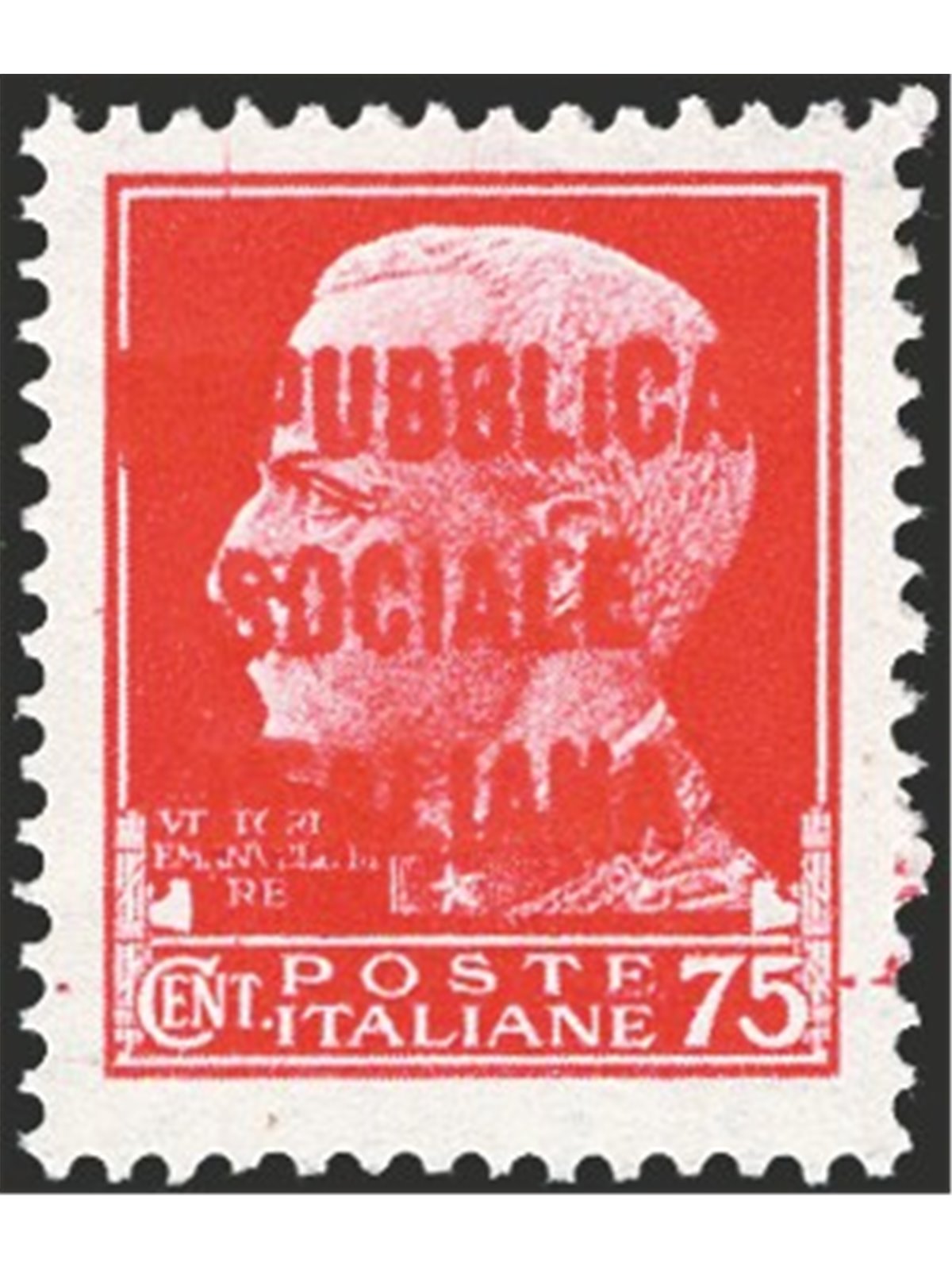 1944 RSI Imperiale 1,25 £ soprast. di tipo "m" in rosso n° 494BA Cert. Biondi Cat. € 900 (**)