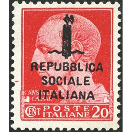 1944 RSI Imperial 20 c. with overprint and ‘Giulio Cesare’ band No. 495/A Cert. Biondi Cat. €1,125 (**)