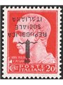 1944 RSI Imperial 20 c. carmine overprint ‘k’ type in black upside down no. 495/Aa Cert. Biondi Cat. €1,250 (**)