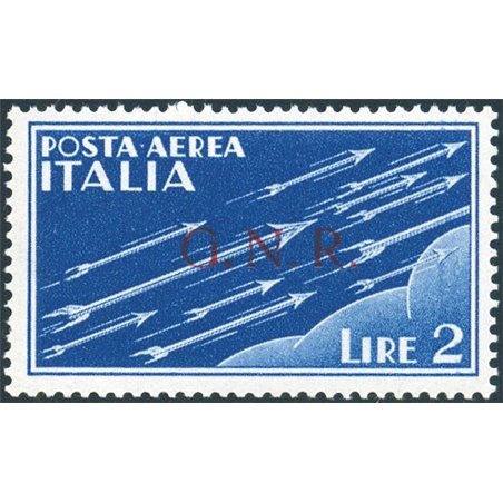 1944 RSI P.A. Imperiale 2 £ azzurro soprast. di Brescia 1° tipo in rosso n° 122/I Cert. Biondi Cat. € 6.750 (**)