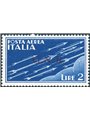 1944 RSI P.A. Imperiale 2 £ azzurro soprast. di Brescia 1° tipo in rosso n° 122/I Cert. Biondi Cat. € 6.750 (**)
