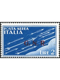 1944 RSI P.A. Imperiale 2 £ azzurro soprast. di Brescia 1° tipo in rosso n° 122/II Cert. Carraro Cat. € 600 (**)
