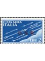 1944 RSI P.A. Imperiale 2 £ azzurro soprast. di Brescia 1° tipo in rosso n° 122/II Cert. Carraro Cat. € 600 (**)
