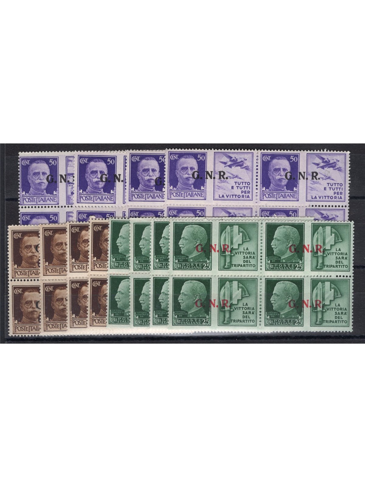 1944 RSI Propaganda di guerra con soprast. Verona serie n° 13/24. in quartina. Firm. Raybaudi Cert. CiBaFil Cat. € 3.750 (**)