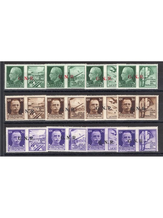 1944 RSI War Propaganda 3rd type series from Brescia no. 13-III/22-III catalogue price €500 (**)