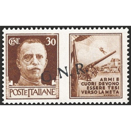 1944 RSI Propaganda di guerra 30 c. bruno con soprast. G.N.R. di Verona del 2° tipo obliqua dal basso in alto n° 18bb. Firm. ED 
