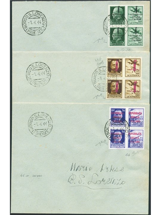 1944 RSI Propaganda di guerra eccezionale lotto 16 buste affr. serie in coppia